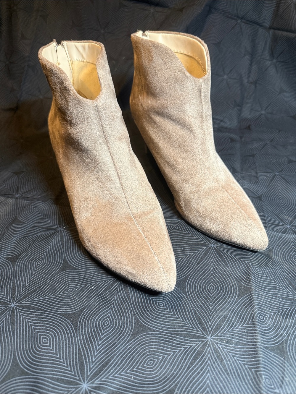 H by Halston Beige Suede Pointed-Toe Ankle Booties